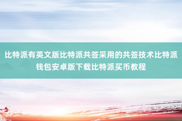 比特派有英文版比特派共签采用的共签技术比特派钱包安卓版下载比特派买币教程